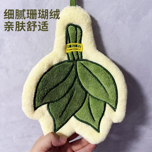 可愛柚子葉子擦手巾加厚珊瑚絨廚房小毛巾吸水柔軟洗手間創意擦手