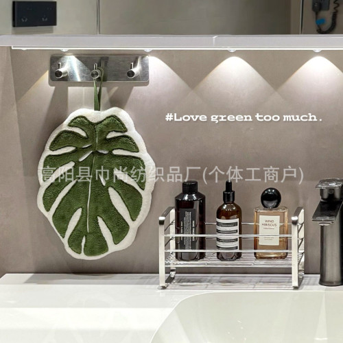 原創植物葉子擦手巾加厚吸水不易掉毛家用衛生間擦手毛巾掛式大號