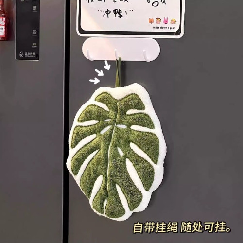 創意掛式葉子擦手巾加厚吸廚房衛生間擦手帕龜背竹兒童擦手毛巾