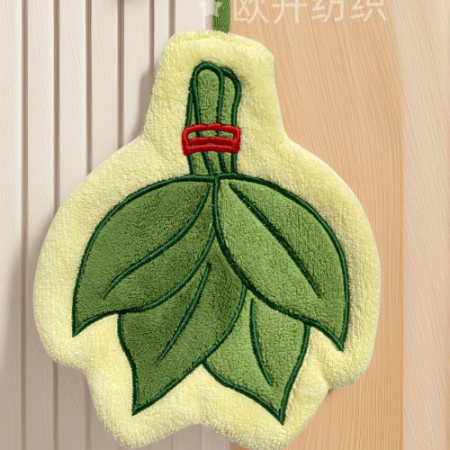 可愛柚子葉子擦手巾加厚珊瑚絨廚房小毛巾吸水柔軟洗手間創意擦手