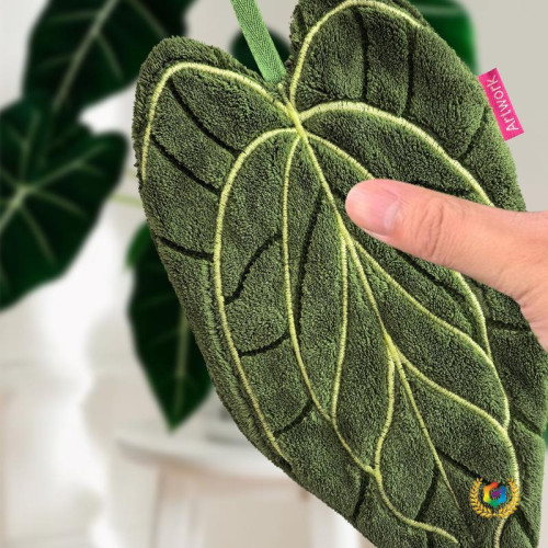 ◊樹葉子花燭植物擦手巾可掛式吸水速乾抹布加厚珊瑚絨廚房毛巾手