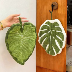 創意掛式熱植物葉子擦手巾加厚吸水掉毛廚房衛生間擦手帕搽手帕