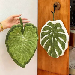 創意掛式熱植物葉子擦手巾加厚吸水掉毛廚房衛生間擦手帕搽手帕