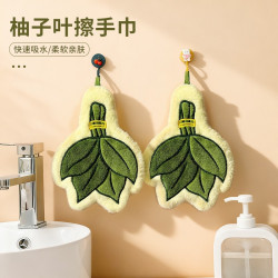 可愛柚子葉子擦手巾加厚珊瑚絨廚房小毛巾吸水柔軟洗手間創意擦手