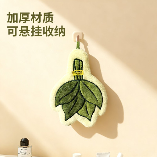 可愛柚子葉子擦手巾加厚珊瑚絨廚房小毛巾吸水柔軟洗手間創意擦手
