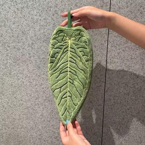 植物葉子擦手巾廚房衛生間浴室掛式小毛巾珊瑚絨吸水擦手巾可