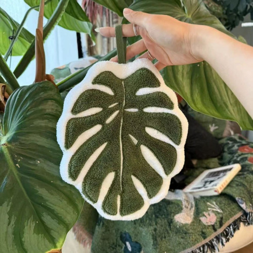 海芋葉子擦手抹布時尚加厚吸水擦手布綠植龜背竹掛式廚房擦手巾