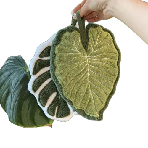 海芋葉子擦手抹布時尚加厚吸水擦手布綠植龜背竹掛式廚房擦手巾