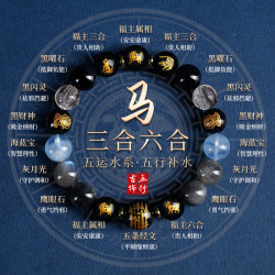 五行補水喜用水手串十二生肖三合六合五行手鏈天然黑曜石手串