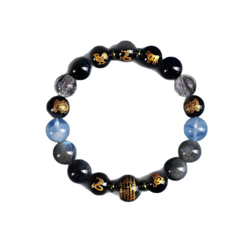 五行補水喜用水手串十二生肖三合六合五行手鏈天然黑曜石手串