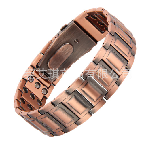 歐美復古紅銅手鏈磁石手鏈磁性能量男款磁療手鏈