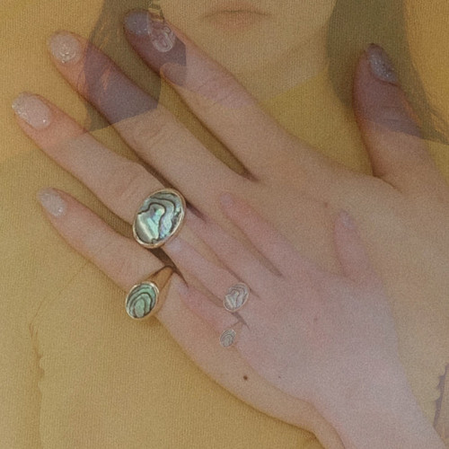 宮廷復古氣質INS風羅馬弧面白貝殼貝母圓戒指鈦鋼鍍18K金高 宮廷復古氣質INS風羅馬弧面白貝殼貝母圓戒指鈦鋼鍍18K金高