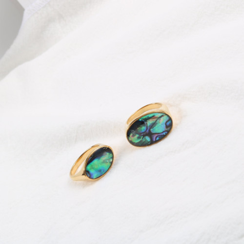 宮廷復古氣質INS風羅馬弧面白貝殼貝母圓戒指鈦鋼鍍18K金高 宮廷復古氣質INS風羅馬弧面白貝殼貝母圓戒指鈦鋼鍍18K金高