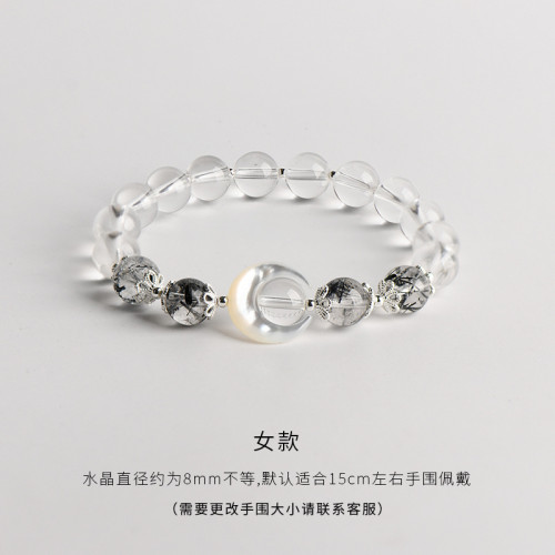 原創情侶手鏈一對黑髮晶黑曜石白水晶手串男女款ins對象生日禮物