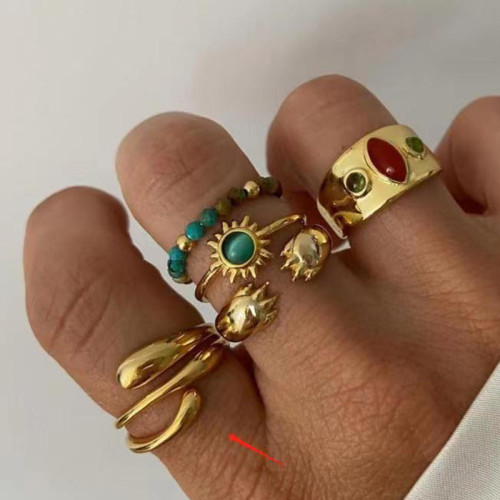 蛇形多層戒指 鈦鋼電鍍18k金