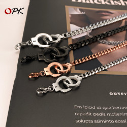 OPK 歐美潮牌個性不鏽鋼手銬手鏈簡約百搭情侶鈦鋼手飾