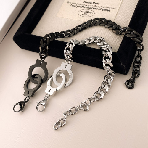 OPK 歐美潮牌個性不鏽鋼手銬手鏈簡約百搭情侶鈦鋼手飾