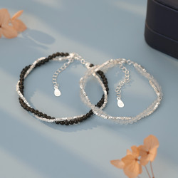 足銀S999小衆設計黑曜石白瑪瑙情侶手鏈精緻簡約百搭輕奢手飾