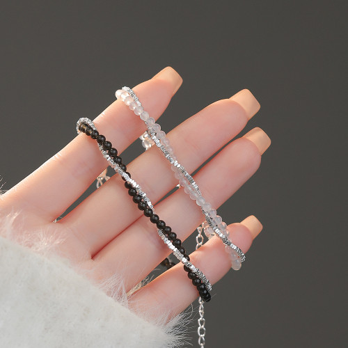 足銀S999小衆設計黑曜石白瑪瑙情侶手鏈精緻簡約百搭輕奢手飾 足銀S999小衆設計黑曜石白瑪瑙情侶手鏈精緻簡約百搭輕奢手飾