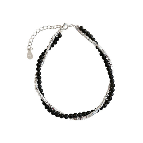 足銀S999小衆設計黑曜石白瑪瑙情侶手鏈精緻簡約百搭輕奢手飾 足銀S999小衆設計黑曜石白瑪瑙情侶手鏈精緻簡約百搭輕奢手飾