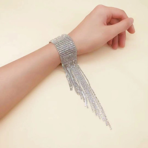 歐美誇張多排水鑽流蘇手鏈時尚女性夜店舞會閃亮水晶鏈條