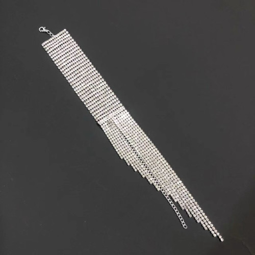 歐美誇張多排水鑽流蘇手鏈時尚女性夜店舞會閃亮水晶鏈條