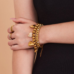 本兮歐美滿鑽愛心串珠手鏈ins風PVD鍍18k金間電愛心彈力手環