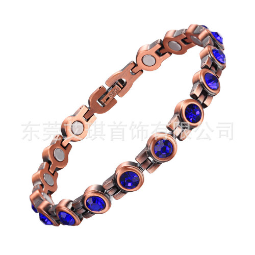 歐美磁性紅銅手鏈韓版水晶純銅手鏈復古時尚鋯石純銅手鏈女款