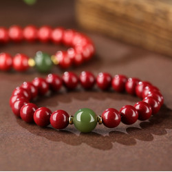 高含量硃砂天然和田玉手串女款紫金砂本命年轉運珠手鏈屬龍男款
