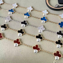 高版本四葉草手鏈鍍18KV金材質五花雙面天然白貝母紅玉髓情侶手鏈