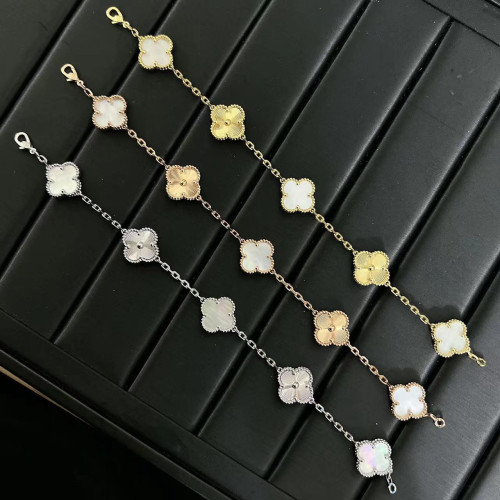 高版本四葉草手鏈鍍18KV金材質五花雙面天然白貝母紅玉髓情侶手鏈