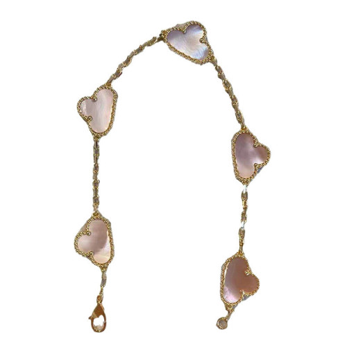 925純銀高版四葉草五花手鏈女V金高貨紅玉髓白貝母高級感時尚輕奢