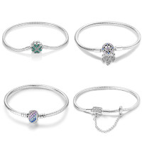 銅鍍S925銀手鏈四葉草捕夢網蛇骨鏈潘家多拉珠子吊墜歐美鏈條