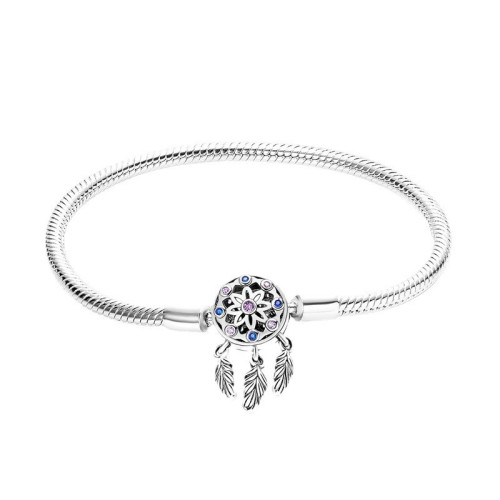 銅鍍S925銀手鏈四葉草捕夢網蛇骨鏈潘家多拉珠子吊墜歐美鏈條