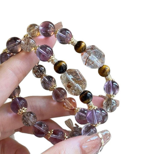 天然紫水晶水晶手鏈招財女款紫塔晶黑金超七水晶手串輕奢高級感 天然紫水晶水晶手鏈招財女款紫塔晶黑金超七水晶手串輕奢高級感