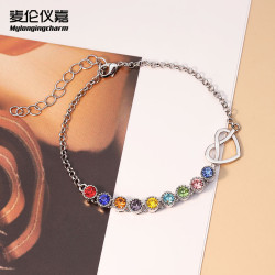 歐美時尚ins風彩鑽桃心手鏈女小衆高級感銅材質12月誕生石手環禮