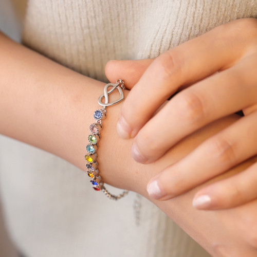 歐美時尚ins風彩鑽桃心手鏈女小衆高級感銅材質12月誕生石手環禮