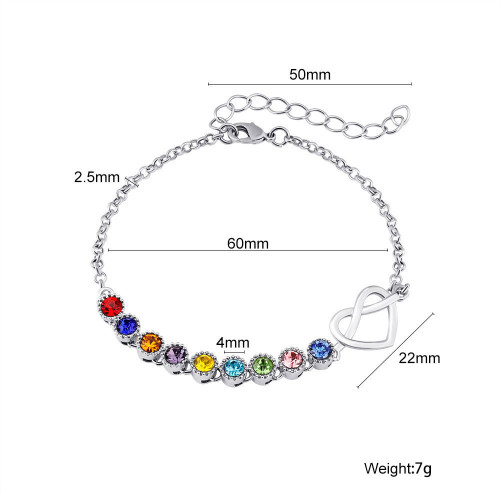歐美時尚ins風彩鑽桃心手鏈女小衆高級感銅材質12月誕生石手環禮