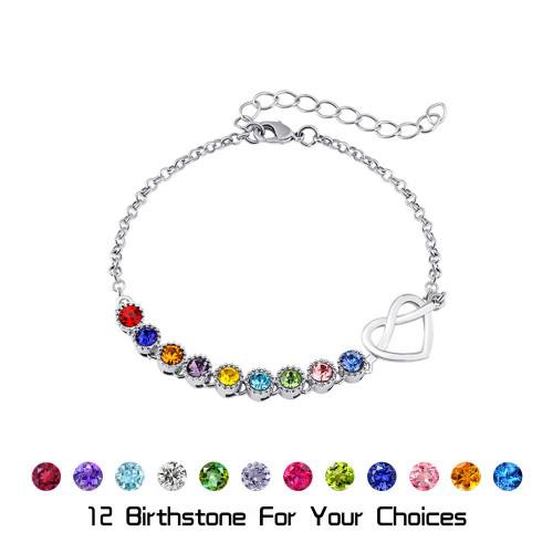 歐美時尚ins風彩鑽桃心手鏈女小衆高級感銅材質12月誕生石手環禮