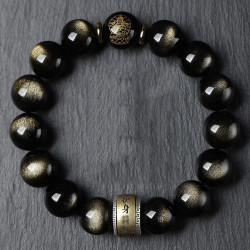 天然黑曜石本命彿手鏈男女款十二生肖彿珠本命年創意金曜石手串