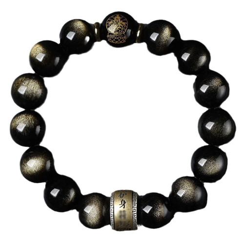 天然黑曜石本命彿手鏈男女款十二生肖彿珠本命年創意金曜石手串