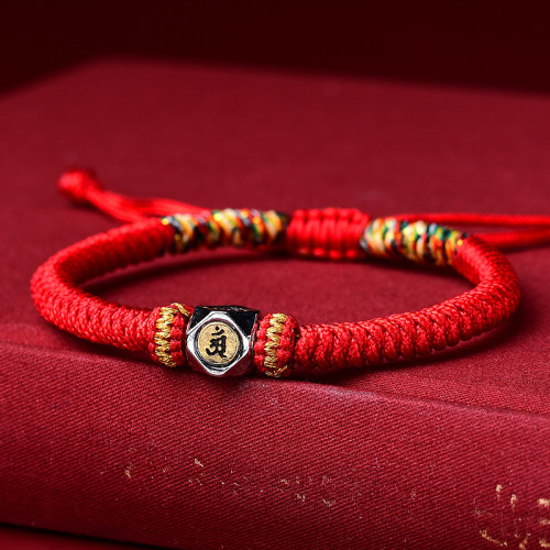 鍍銀生肖本命彿手繩手工編織本命年八大守護神紅繩手鏈