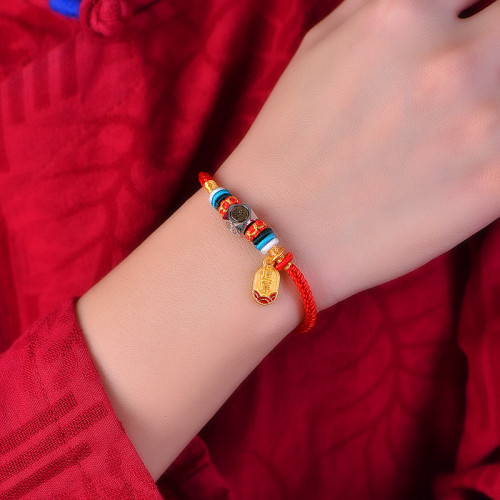 鍍銀生肖本命彿手繩手工編織本命年八大守護神紅繩手鏈