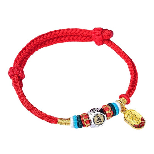 鍍銀生肖本命彿手繩手工編織本命年八大守護神紅繩手鏈