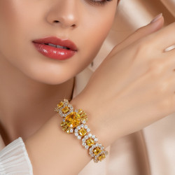 韓國韓版幾何輕奢滿鑽鋯石流行首飾女式電鍍白金手鏈手鐲