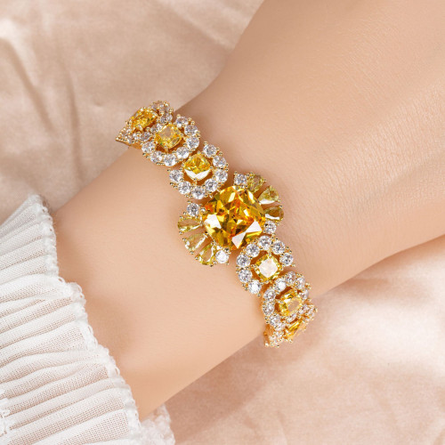 韓國韓版幾何輕奢滿鑽鋯石流行首飾女式電鍍白金手鏈手鐲