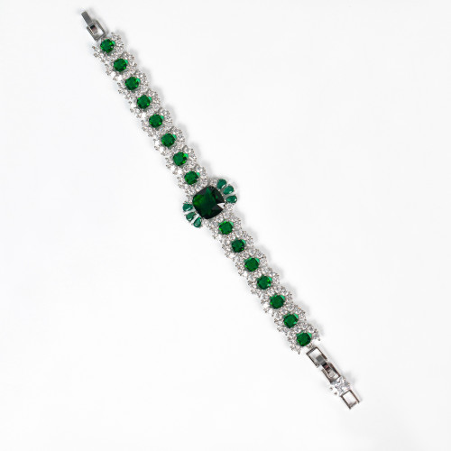 韓國韓版幾何輕奢滿鑽鋯石流行首飾女式電鍍白金手鏈手鐲