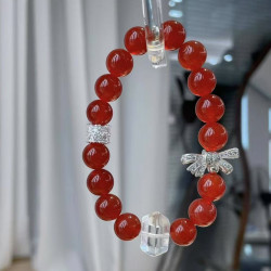 高顔值紅瑪瑙串珠手鏈女ins閨蜜時尚設計感手串本命年甜美禮物