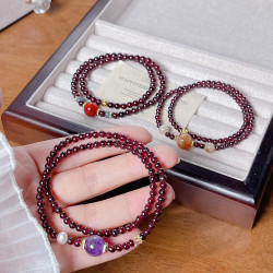 天然石榴石手串女多圈紫晶南紅瑪瑙黃塔晶淡水珍珠手鏈簡約手飾