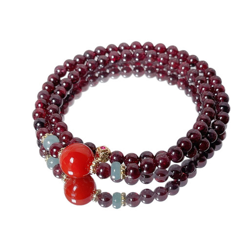 天然石榴石手串女多圈紫晶南紅瑪瑙黃塔晶淡水珍珠手鏈簡約手飾